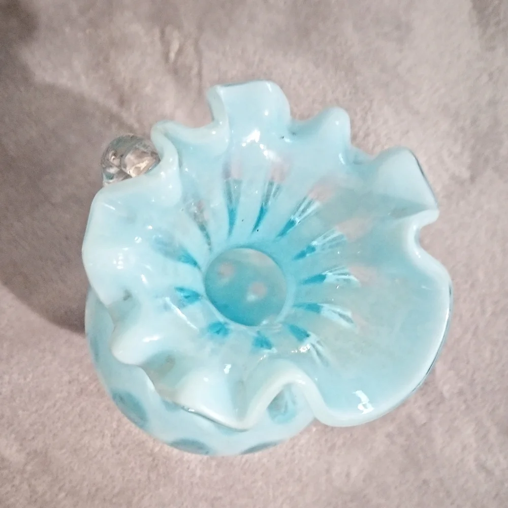 Fenton Blue Coin Dot Opalescent Ewer Pitcher